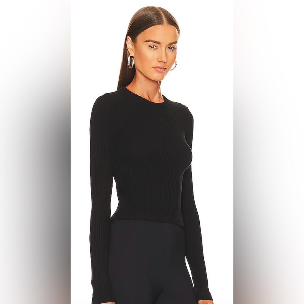Agolde Alma shrunken black ribbed crew neck top - Picture 2 of 4
